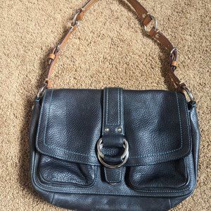 Coach Black Pebble Leather bag with unique harness leather strap